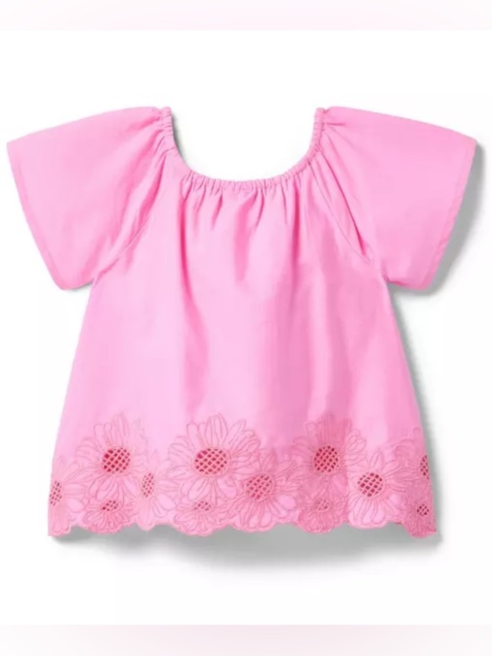 Janie and Jack Bubblegum Pink Floral Eyelet Hem Short Sleeve Top